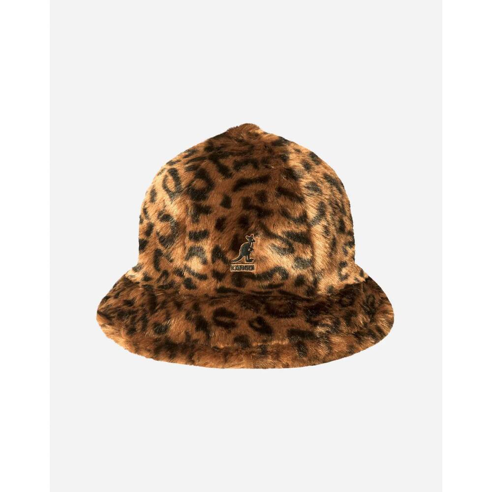 NEW KANGOL women's faux fur casual bucket hat in leopard